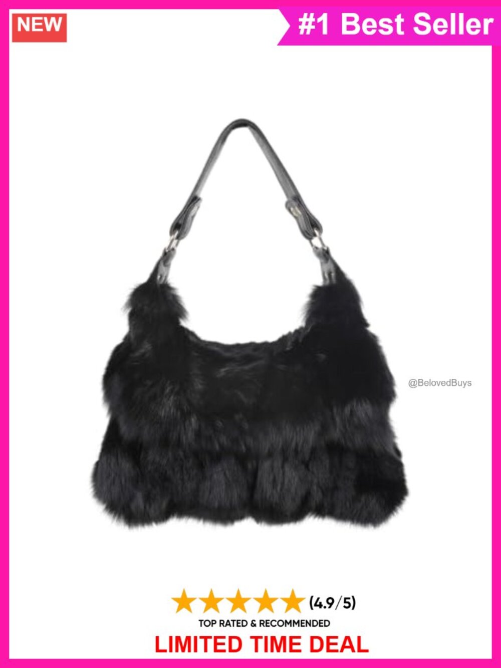 Genuine Fox Fur Leather Satchel Shoulder Bag